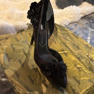 Charles David Black Heels with Floral Accents